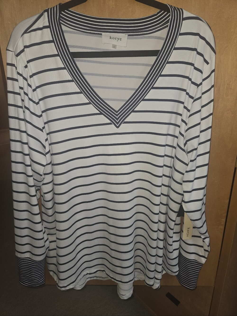 Women's Koyre White Striped V-Neck Top